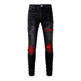 Vaqueros biker con parche rojo para hombre